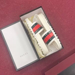 White webbed Gucci slides size 11